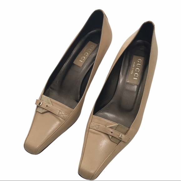 Gucci Beige Stilettos Italy Made Heel Leather Pumps Size 37C - Picture 1 of 11